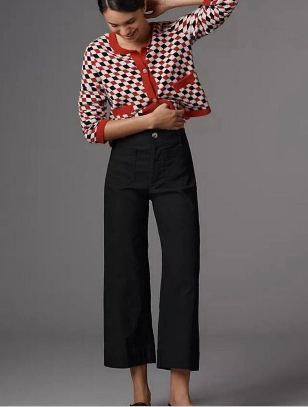 Anthropologie Maeve The Colette Black High Rise Wide Leg Cropped Pants Size 26